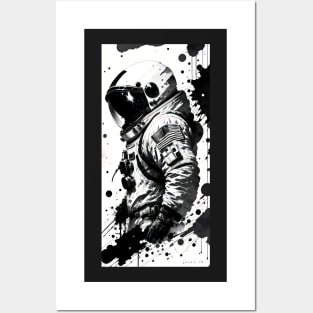 Standing Astronaut in Black and White Posters and Art